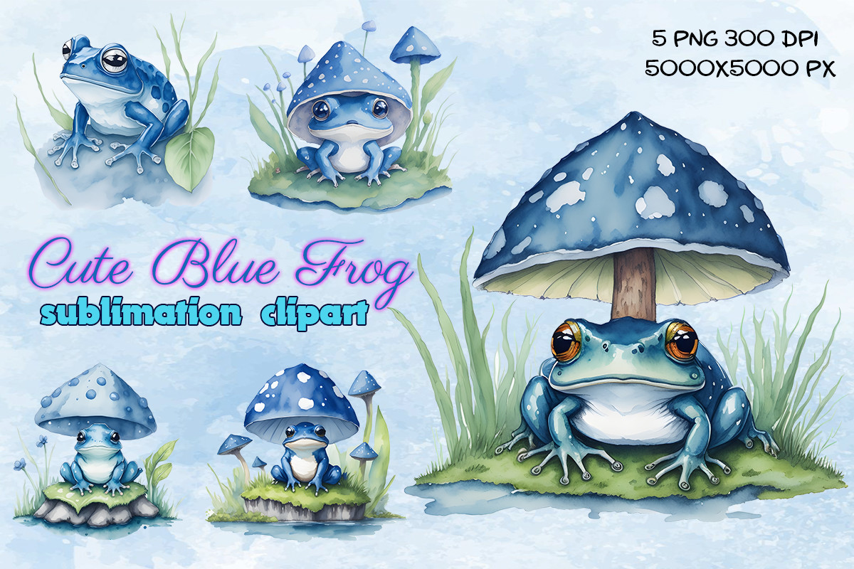 Cute Blue Frogs Watercolor Clipart Graphic by AI graphic hub · Creative ...