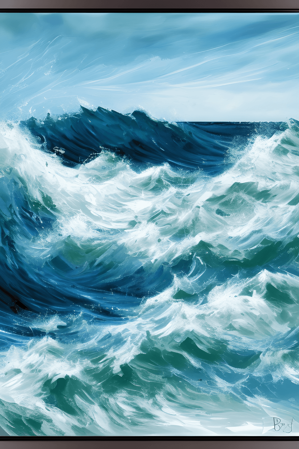 Peinture acrylique d'un paysage marin avec des vagues déferlantes ·  Creative Fabrica