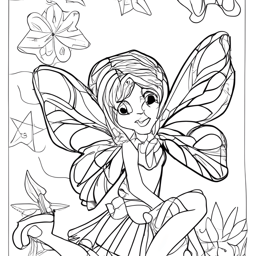 Coloring Page Black and White Fairy · Creative Fabrica