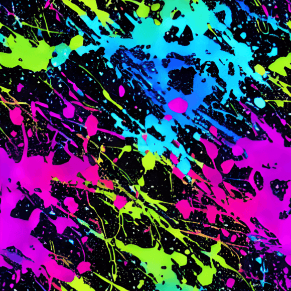 Desenhos de pintura colorida Neon Splatter em fundo preto · Creative Fabrica