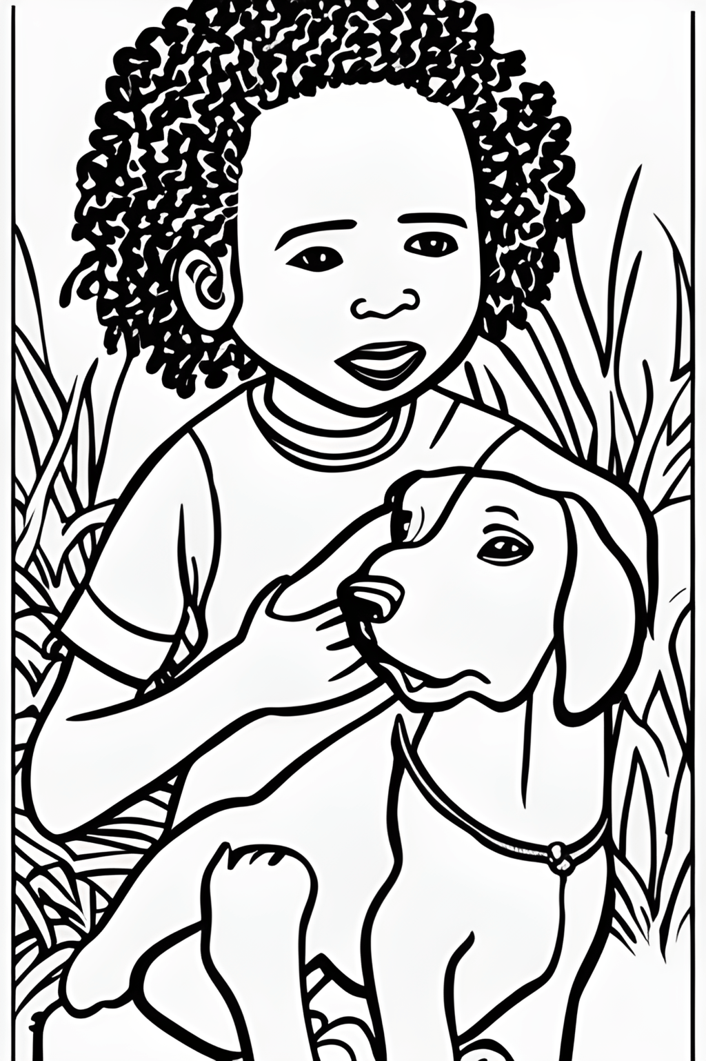 Little African American Boy and His Puppy · Creative Fabrica