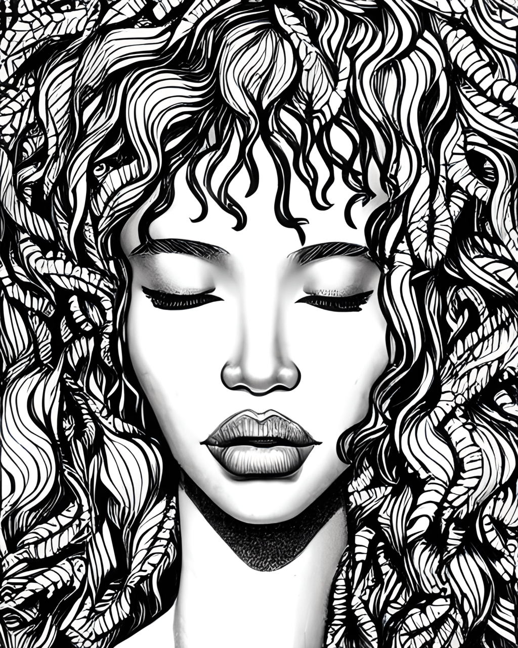 Black Woman Mermaid Adult Coloring Book Black and White Detailed · Creative  Fabrica