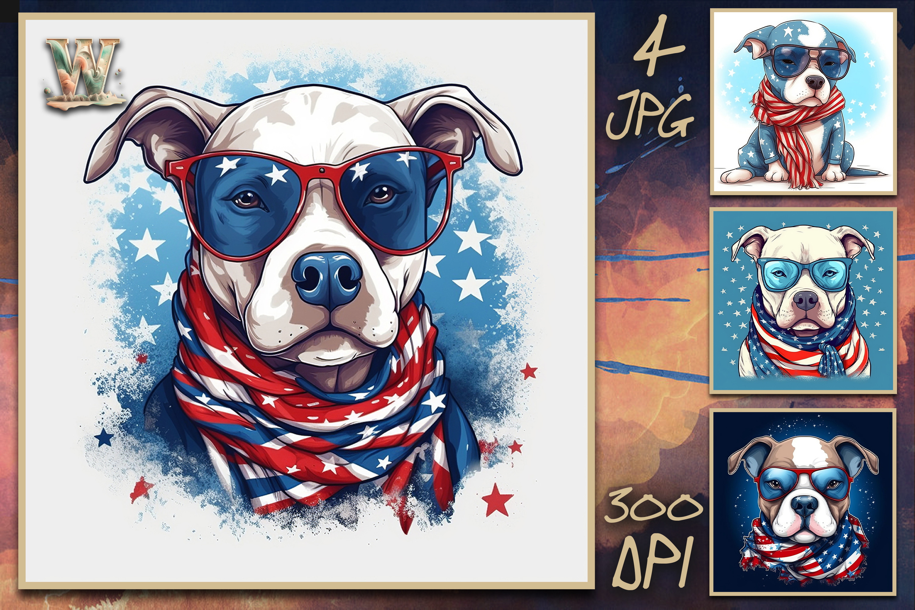 American Flag Pitbull Scarf & Sunglasses Graphic by Wizzle · Creative ...