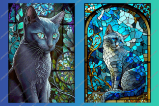 Stained Glass Gray Cat Windows Graphic by Journey2JoyCreations 