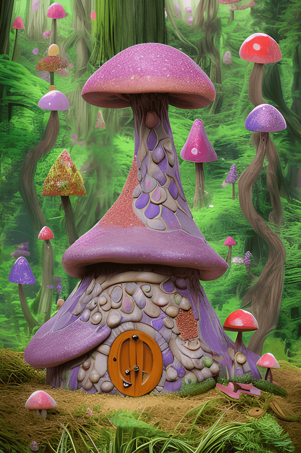 Mushroom Redwoods Woodland FairyHobbit Hedgehog Mansion Digital Graphic ...