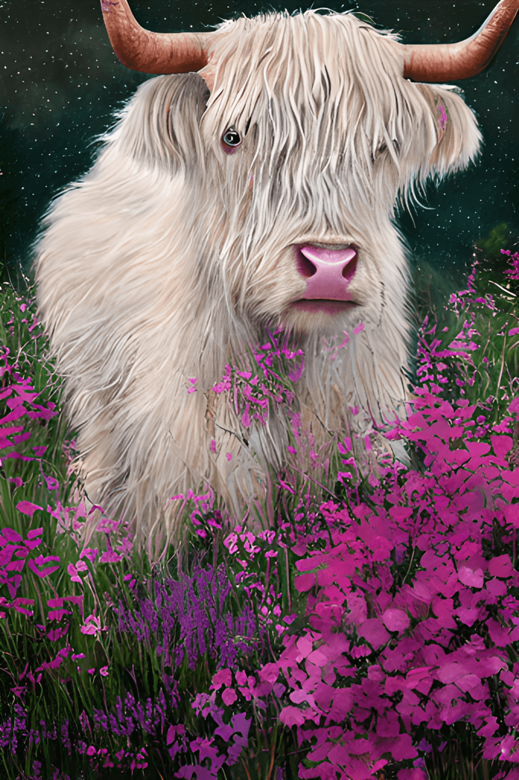 Stunning White Highland Cow with Long Curly Hair · Creative Fabrica