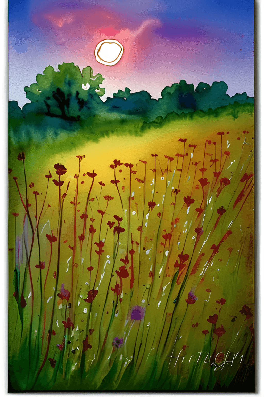 Wildflower Field Vintage Wall Art · Creative Fabrica