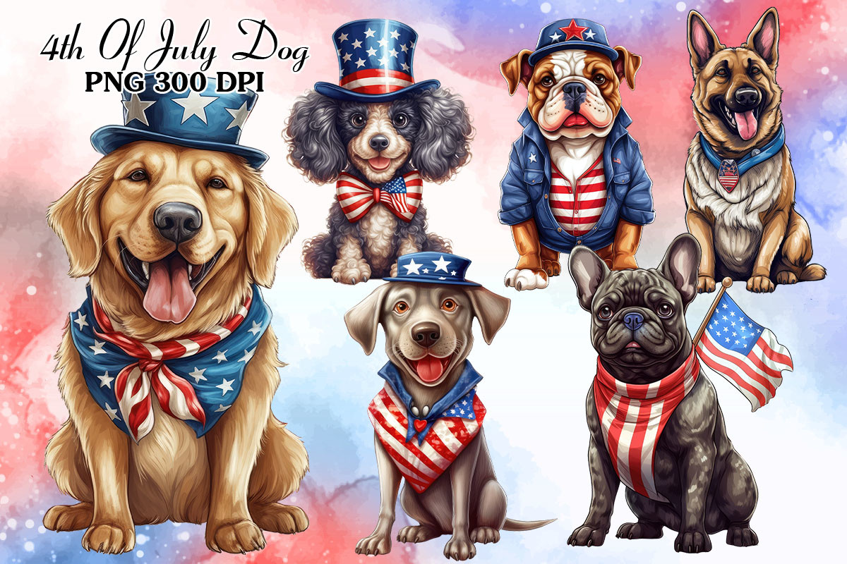 4th of July Dog Sublimation Clipart Graphic by Cat Lady · Creative Fabrica