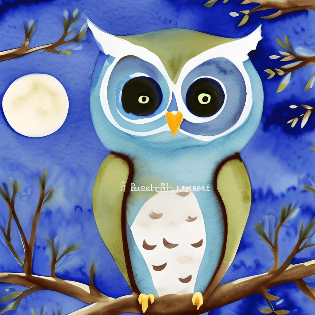 Cute Baby Blue Owl in Dark Forest and Moon · Creative Fabrica