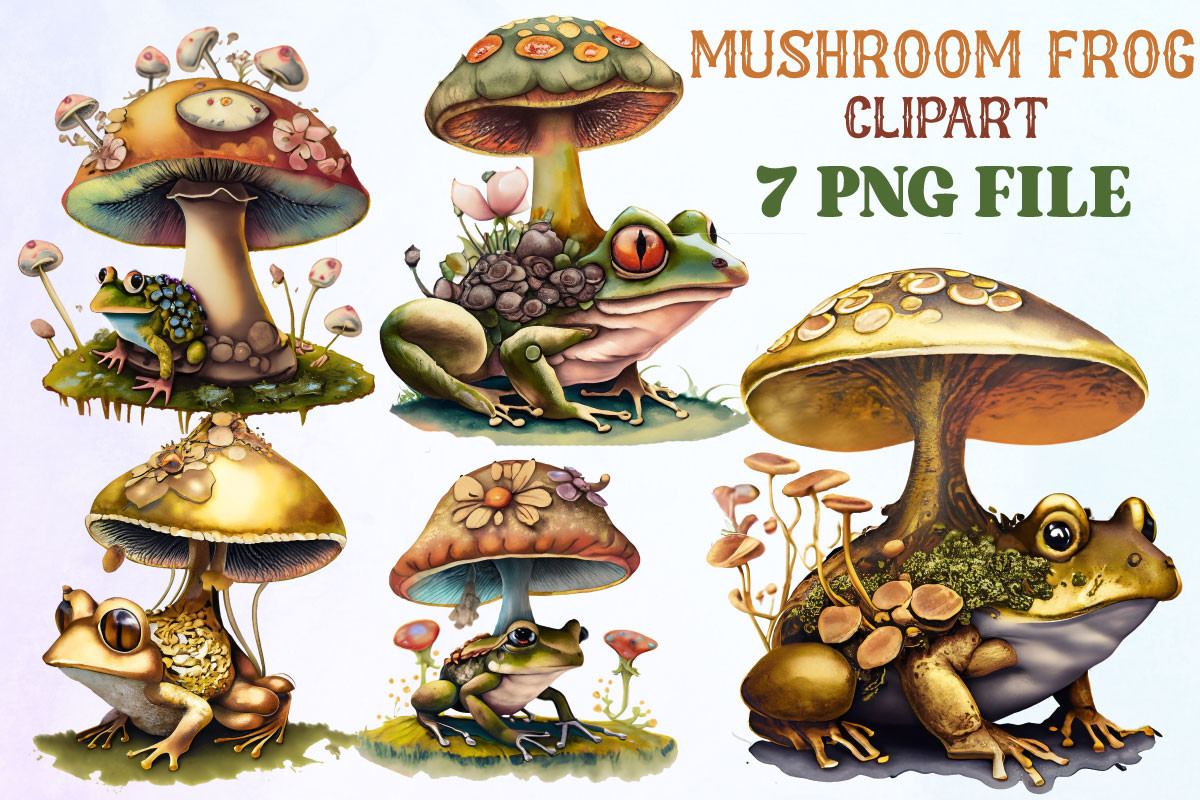 Mushroom Frog Watercolor Clipart Bundle Graphic by Vertex · Creative ...