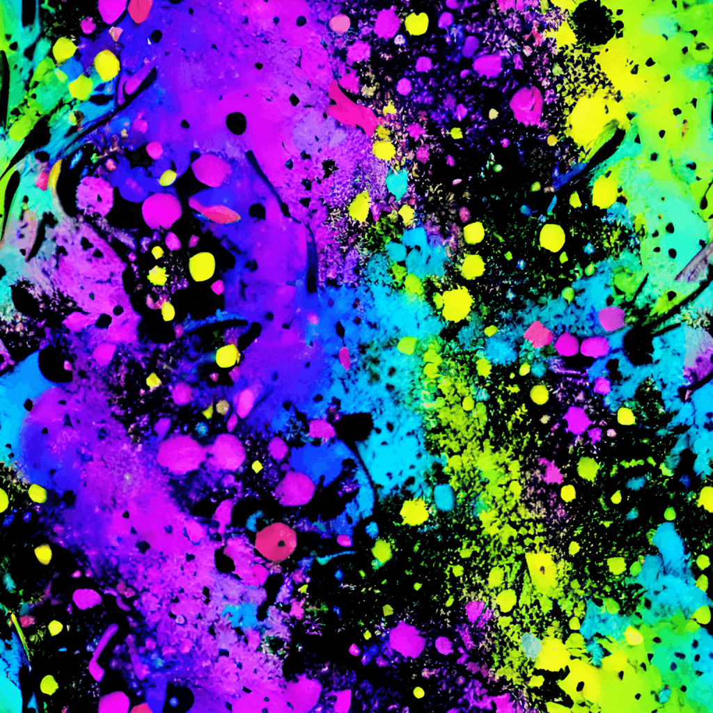 Desenhos de pintura colorida Neon Splatter em fundo preto · Creative Fabrica