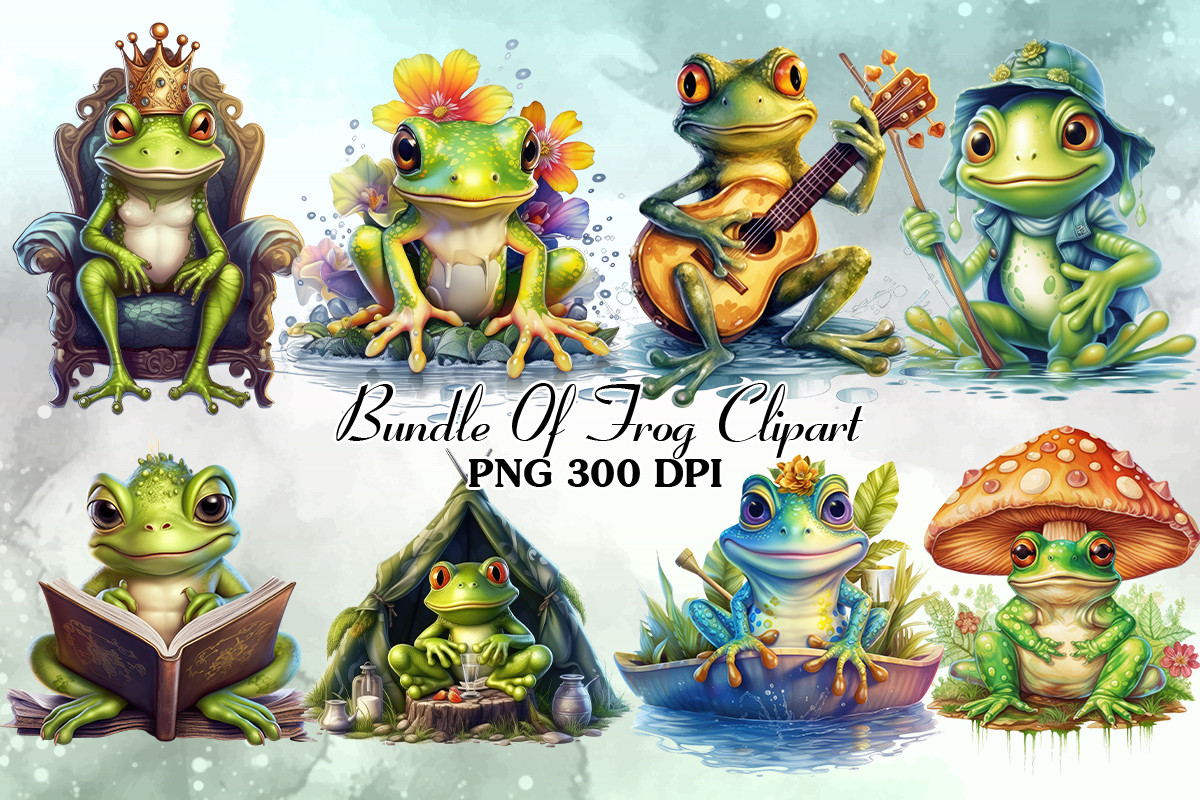 Cute Frog Sublimation Clipart Bundle Graphic by Cat Lady · Creative Fabrica