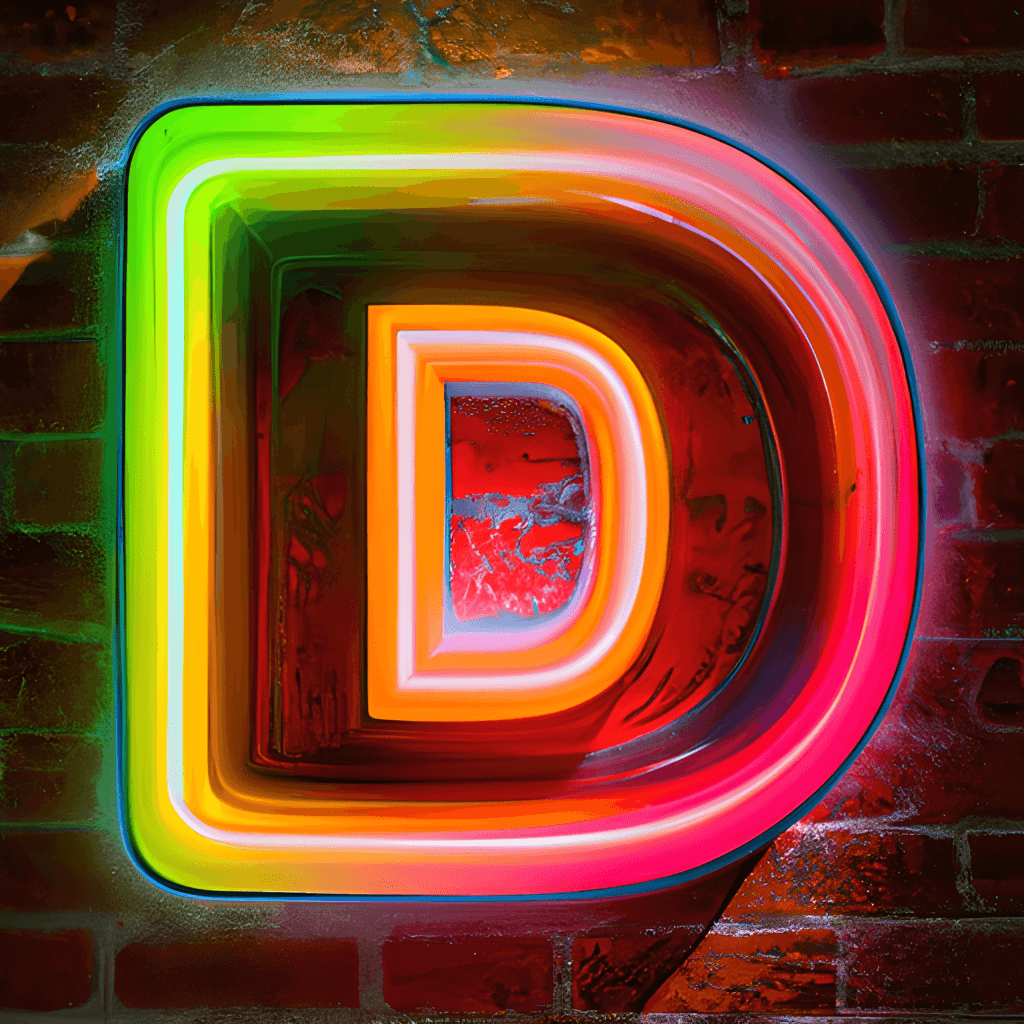 3D Fullcolor Neon Letter D Icon Cartoon Style Volumetric Light ...