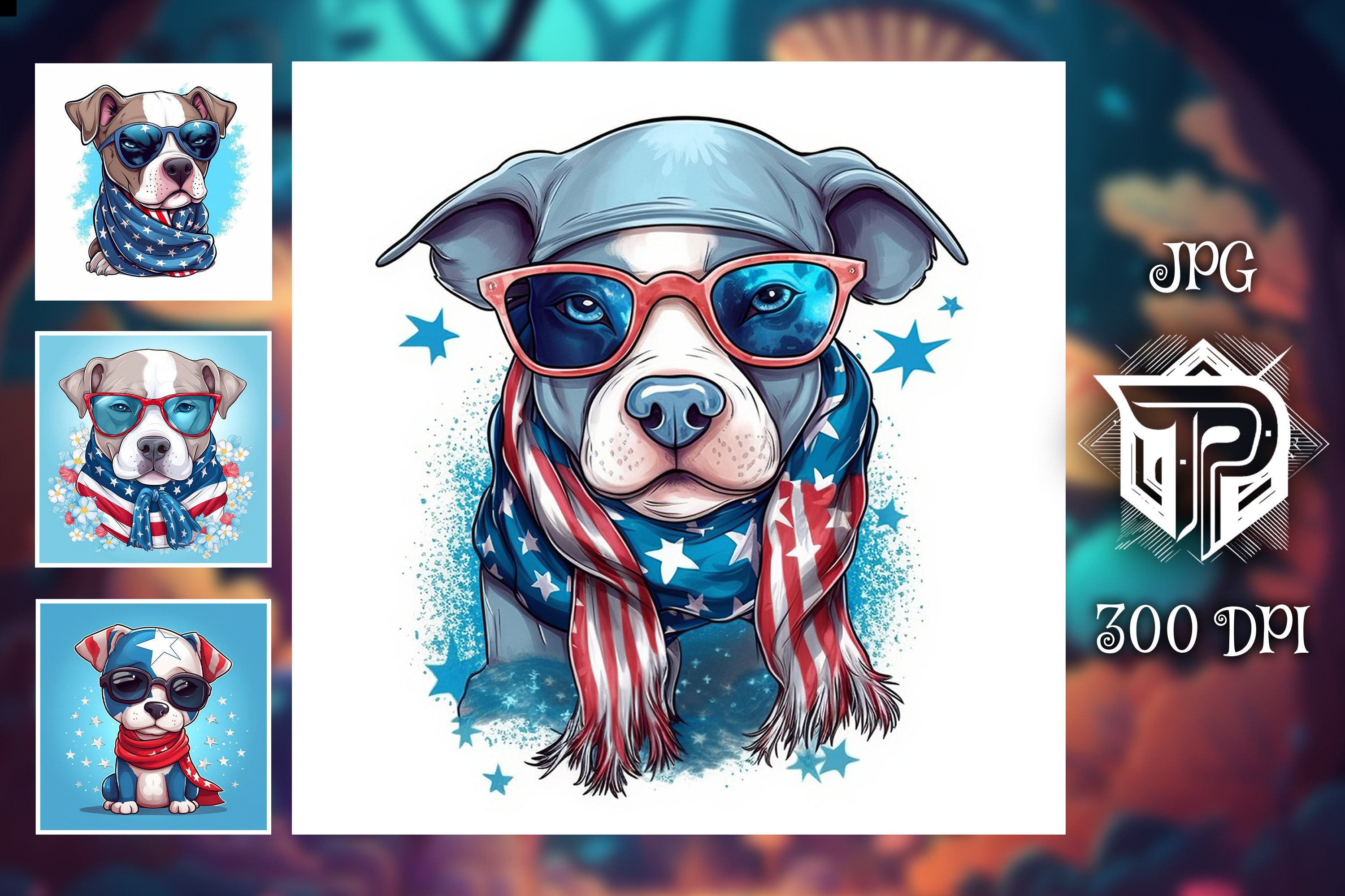 American Flag with Pitbull Scarf Graphic by Paradise Art · Creative Fabrica