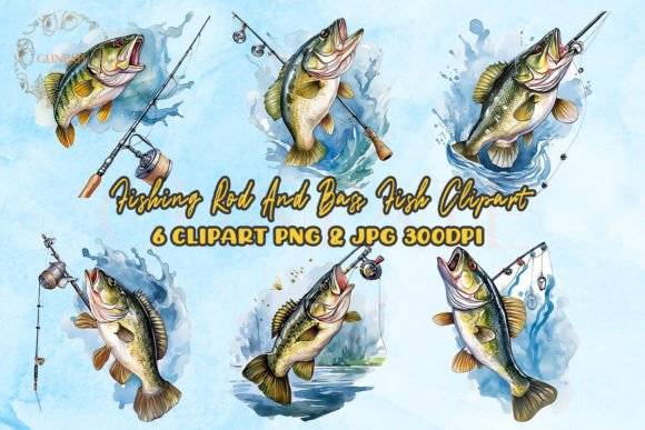 Fishing Rod and Bass Fish Clipart Graphic by Gunpate · Creative