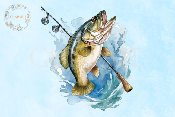 Fishing Rod and Bass Fish Clipart Graphic by Gunpate · Creative Fabrica