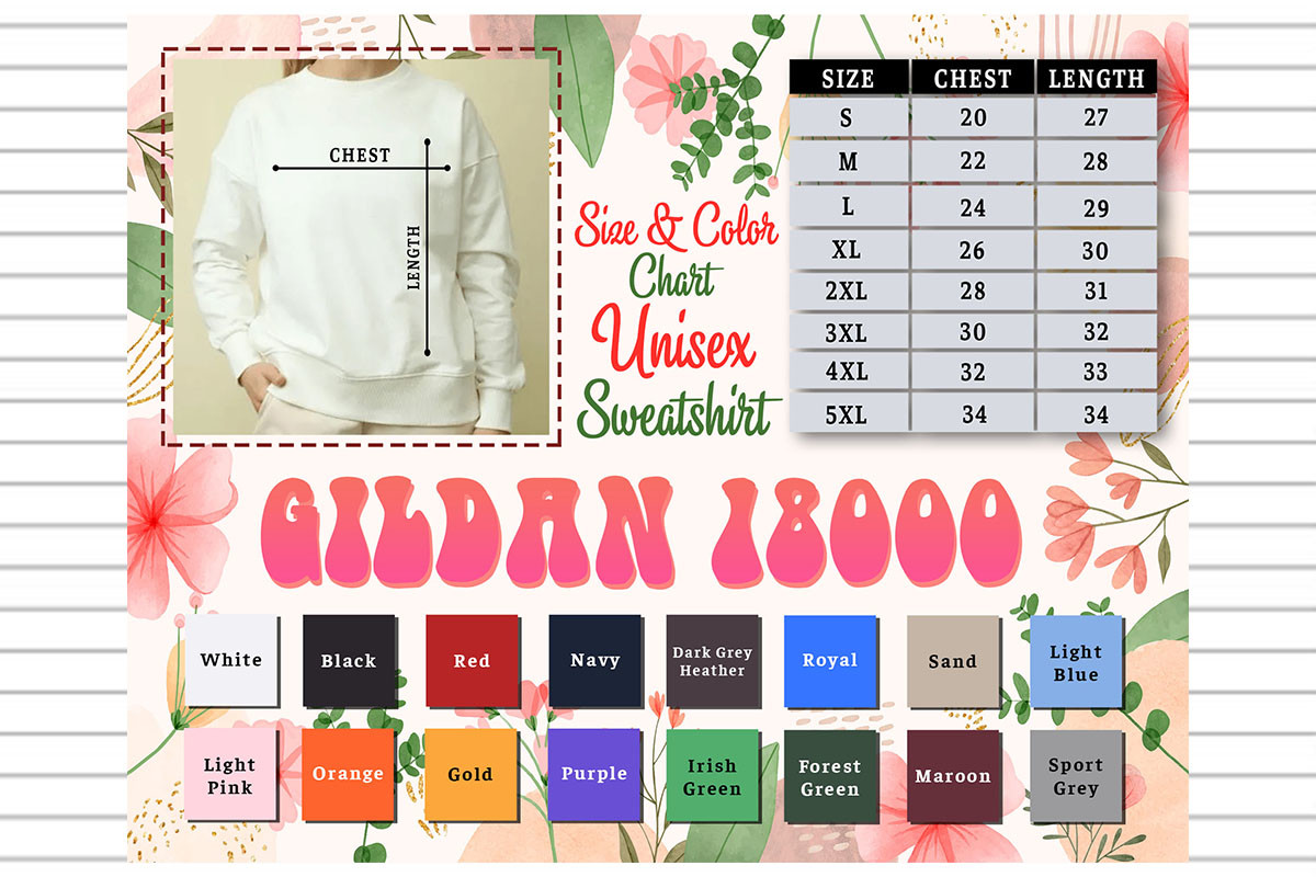 Gildan 18000 Size Color Chart Sweatshirt Graphic by evarpatrickhg65 · Creative  Fabrica
