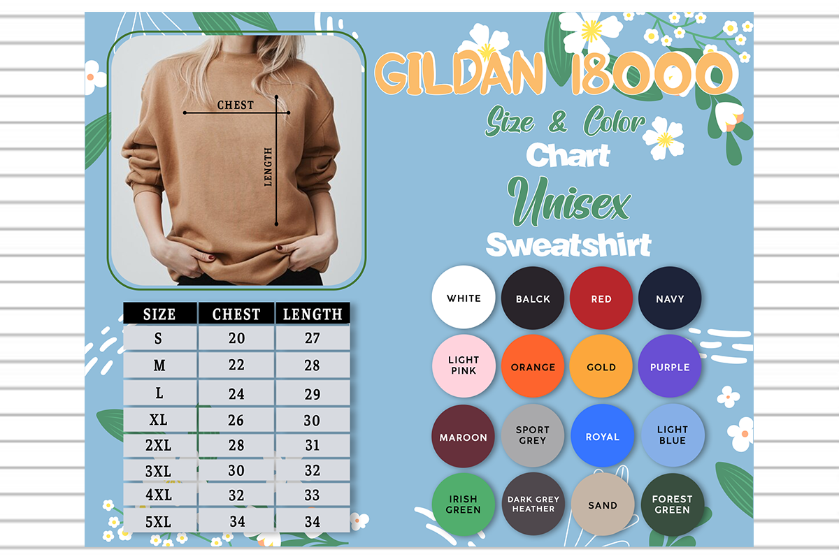 Gildan 18000 Size Color Chart Sweatshirt Graphic by evarpatrickhg65 ...