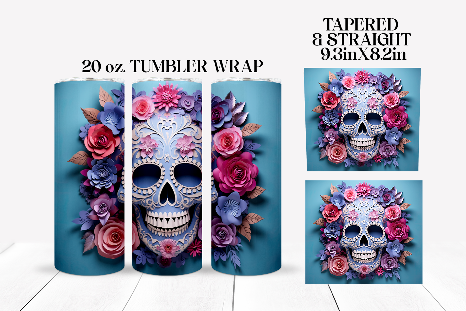 40 oz Tumbler with Handle - Sugar Skull and Roses Full Wrap