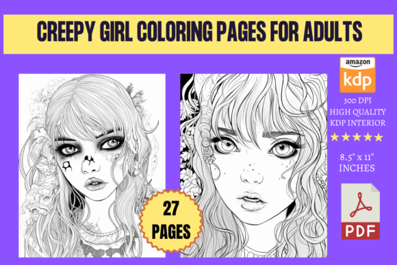 Creepy Girl Coloring Pages for Adults Graphic by KDP INTERIORS MARKET ...