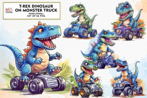 T-rex Dinosaur on Monster Truck Clipart Illustration par PIG.design ·  Creative Fabrica