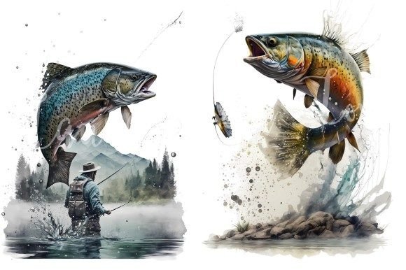 Fish Fly Fishing 13 Clip Art Sublimation Graphic by Laura Beth Love ·  Creative Fabrica