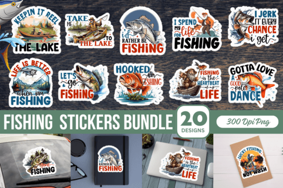 Fishing Stickers Bundle Gráfico por Regulrcrative · Creative Fabrica