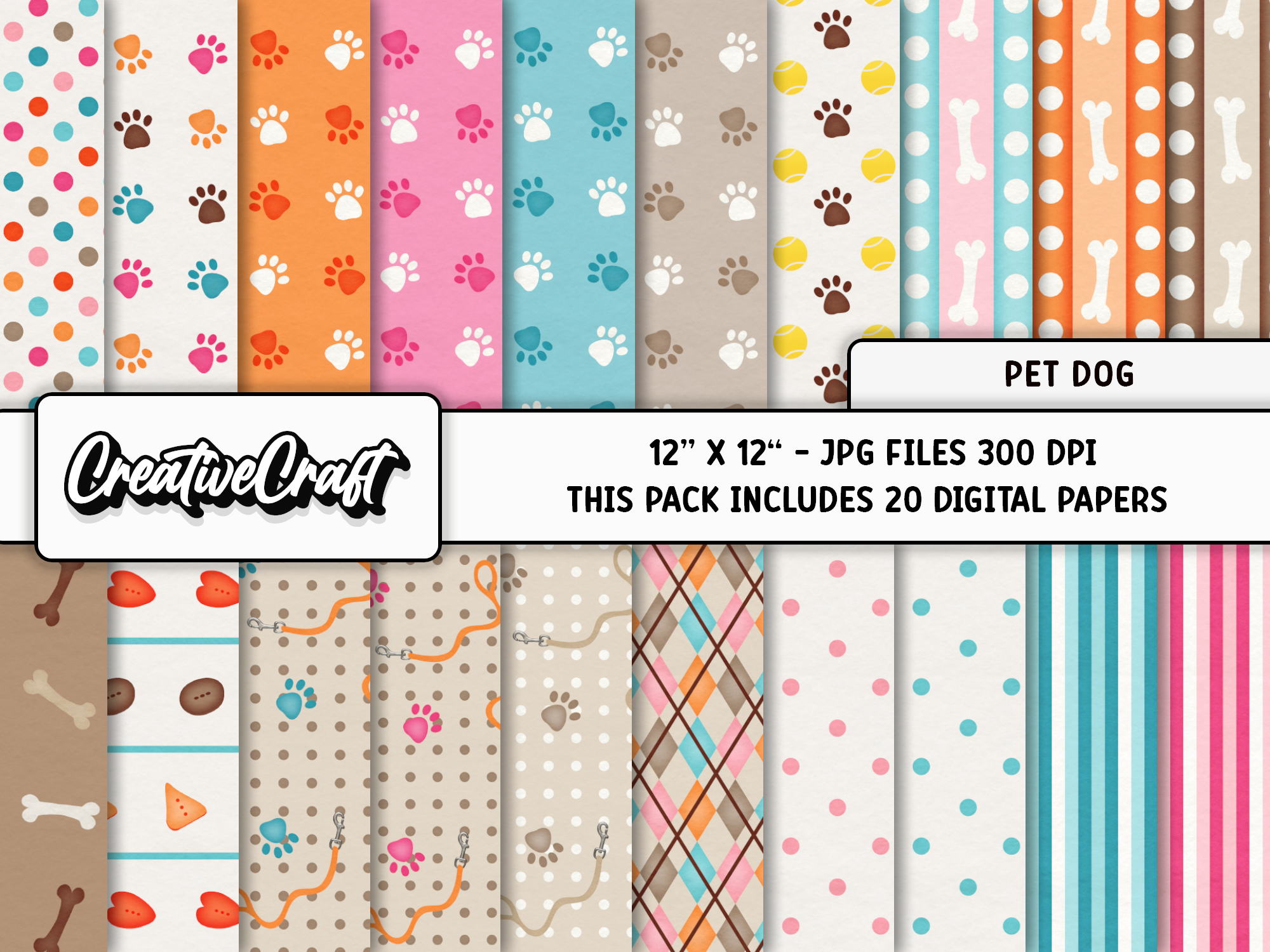 Love Dogs Digital Paper Pack Graphic by Nina Prints · Creative Fabrica