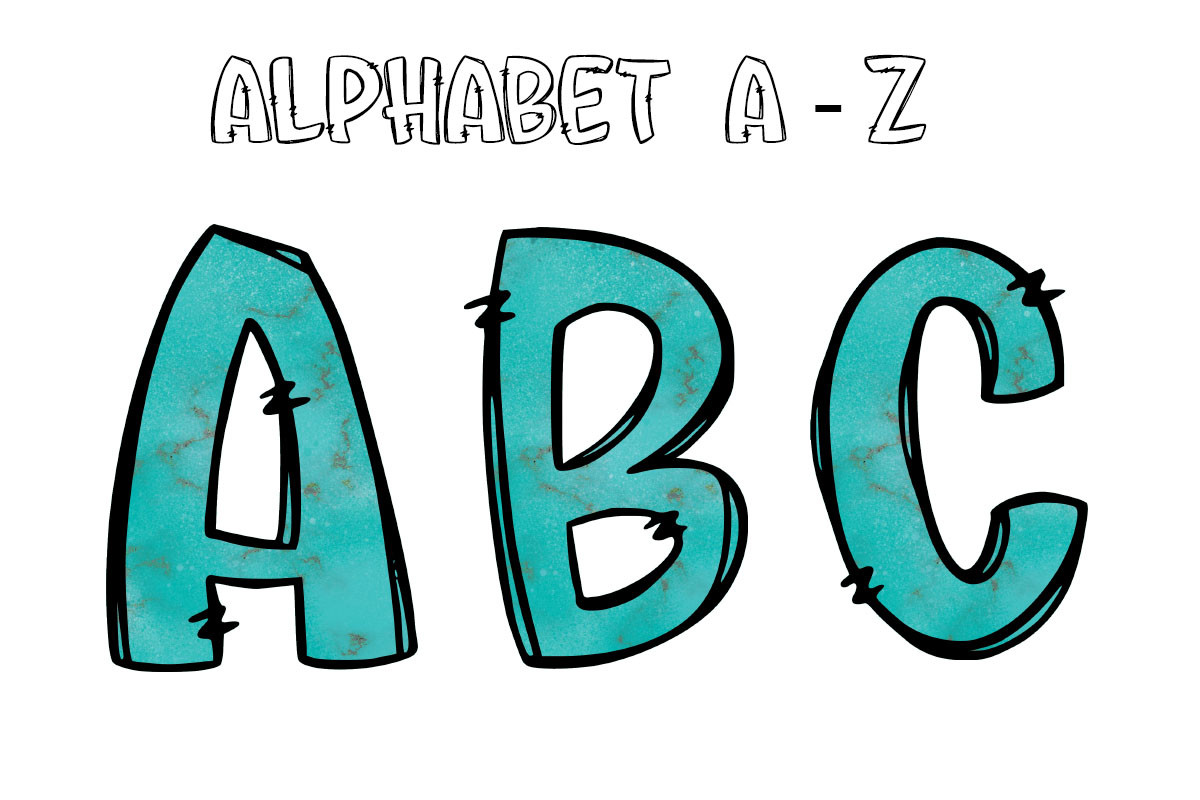 Country Doodle Alphabet Letters Teal Graphic by Digital Creative Art ...