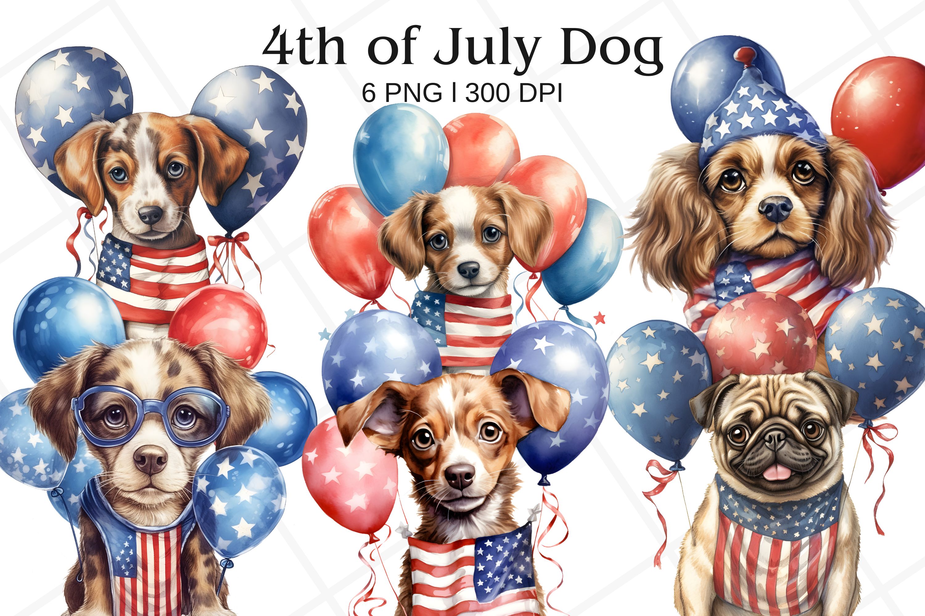 4th of July Dog Watercolor Clipart Graphic by Rabbyx · Creative Fabrica