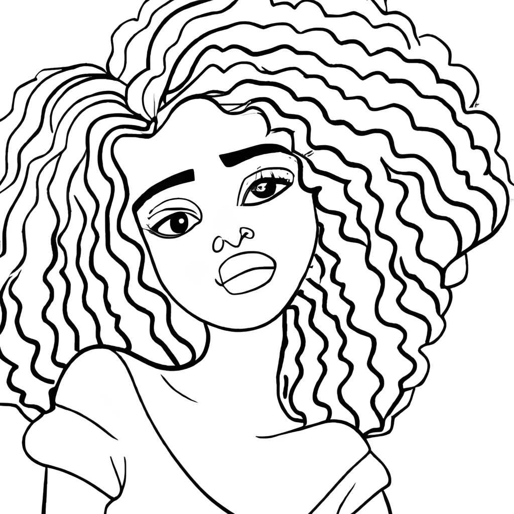 Beautiful Black Girl with Curly Hair Coloring Page · Creative Fabrica