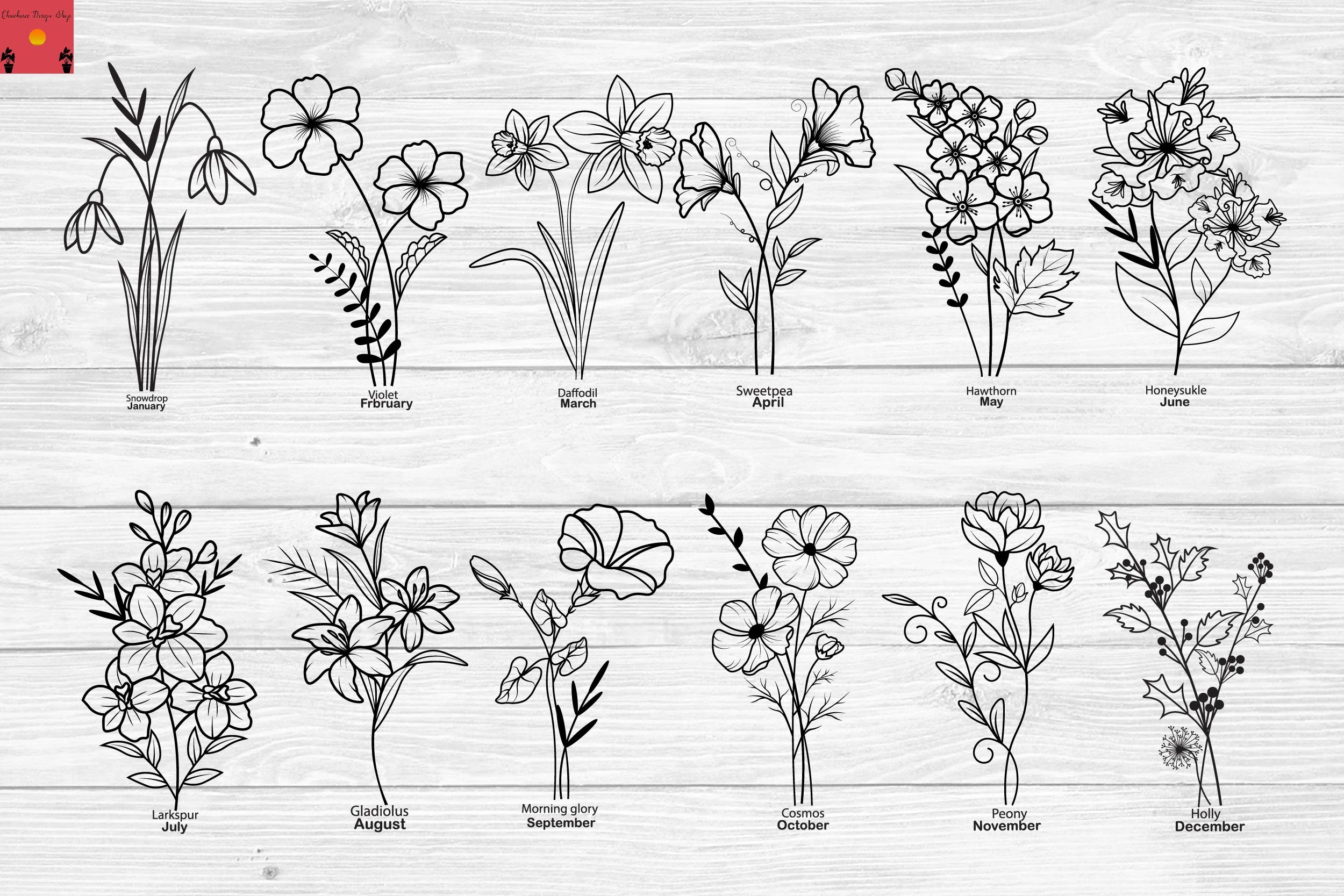Birth Month Flowers Svg, Birth Flowers, Graphic by Chaicharee Design