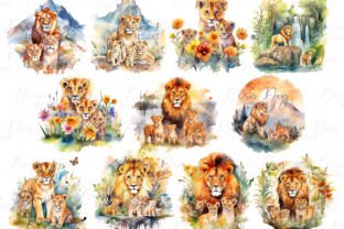 Watercolor Lion Family Clipart Bundle Graphics 71226201 2 312x208 