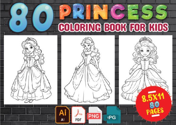 80 Princess Coloring Pages for Kids- KDP Graphic by Nisad Design