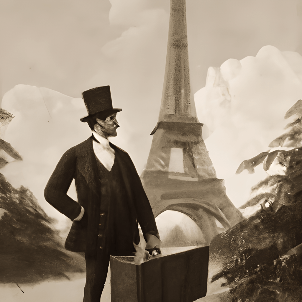 Un uomo ben vestito con cappello a cilindro e valigia · Creative Fabrica