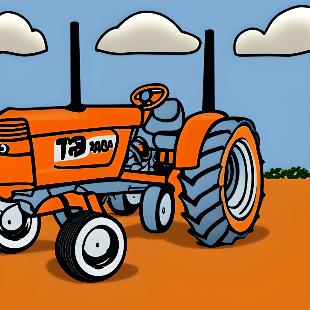 Trator de linha de desenho animado de cor laranja