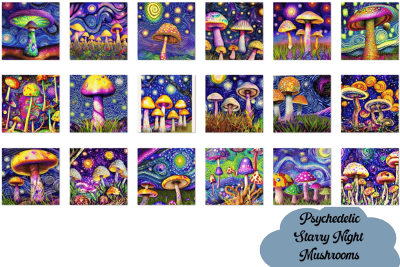 Psychedelic Starry Night Mushrooms Graphic by Niki Lyn Digital Design ...