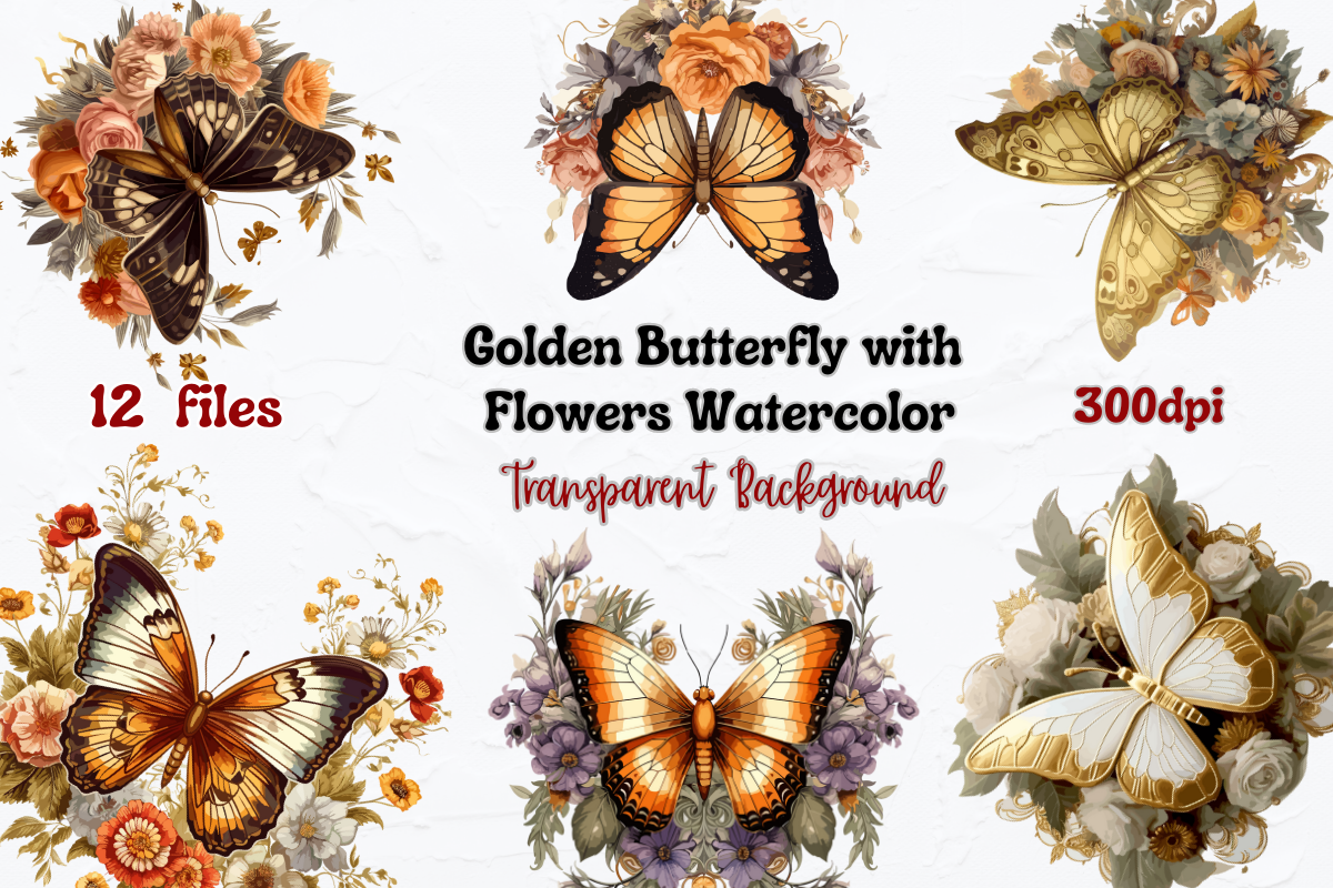 Gold Butterflies and Azalea · Creative Fabrica