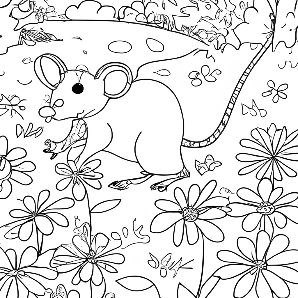 Rat in a Valley of Flowers Coloring Page · Creative Fabrica