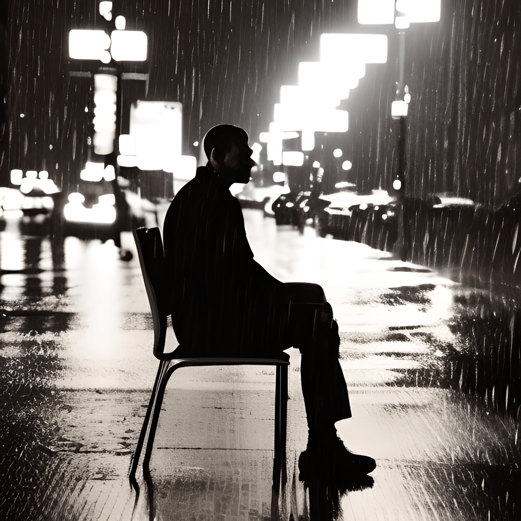 Andrew Tate Sitting on a Chair at Night Raining · Creative Fabrica