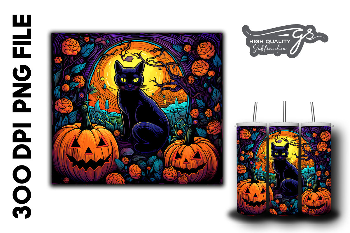 Halloween Black Cat Stained Glass 03 Graphic by Glamousita.Sublimation ...