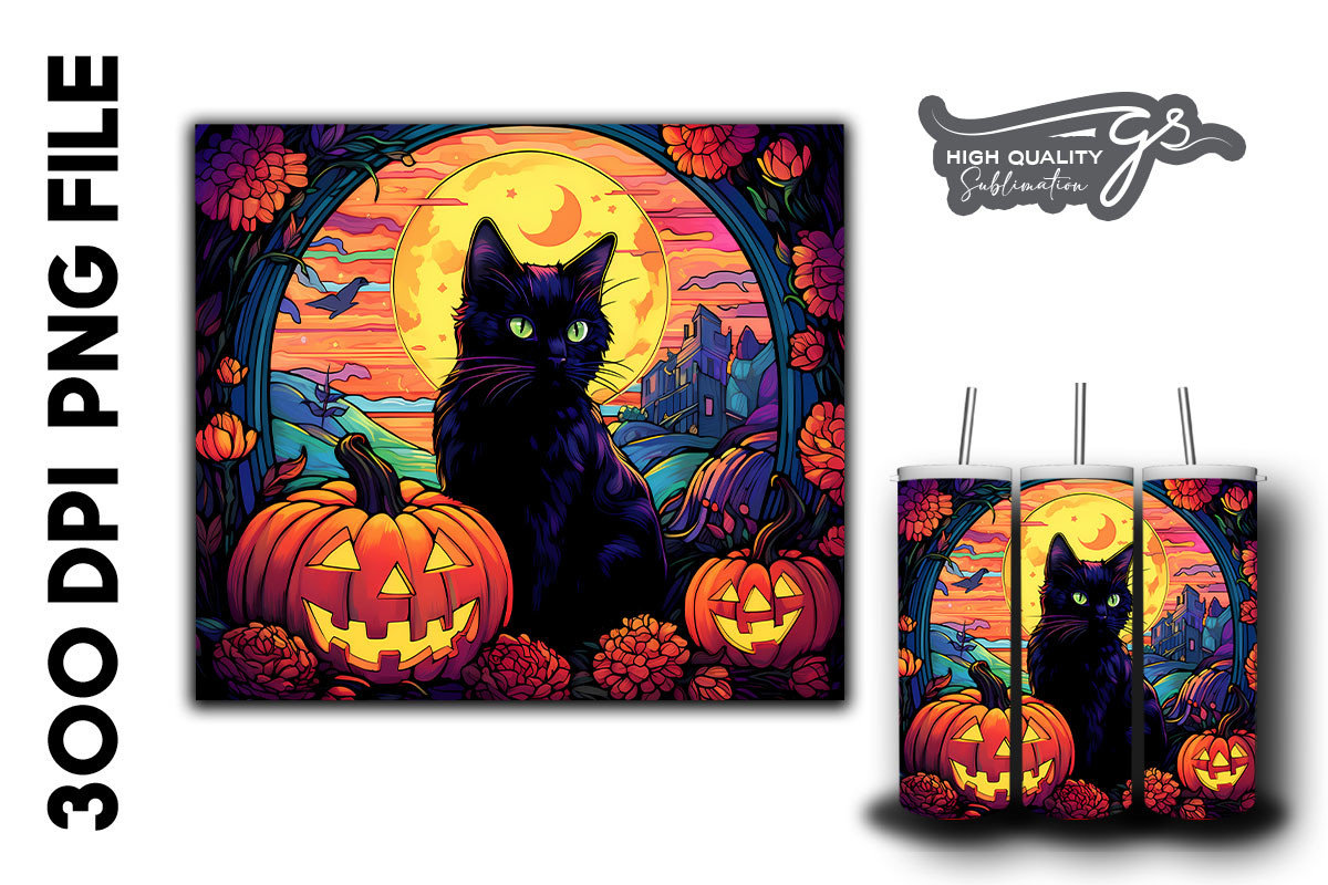 Halloween Black Cat Stained Glass 05 Graphic by Glamousita.Sublimation ...