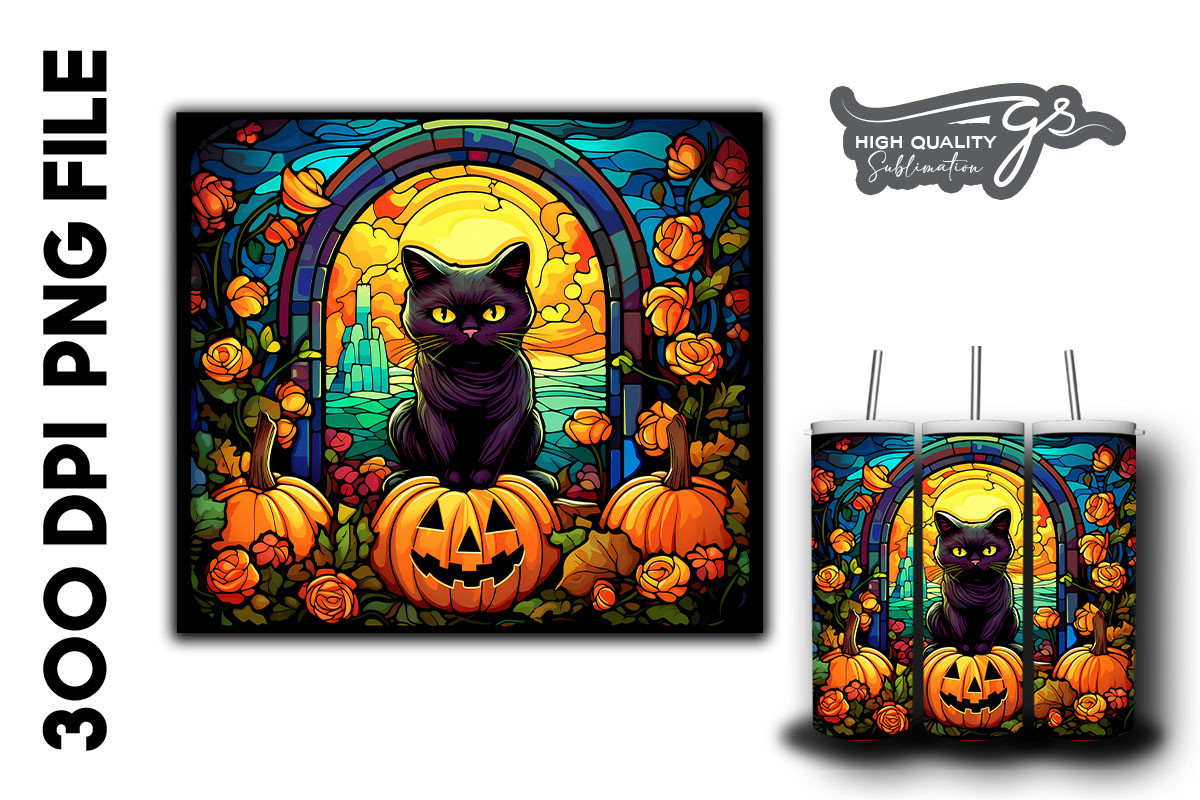 Halloween Black Cat Stained Glass 13 Graphic by Glamousita.Sublimation ...