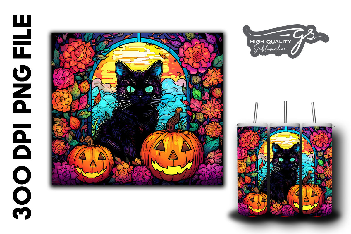 Halloween Black Cat Stained Glass 18 Graphic by Glamousita.Sublimation ...