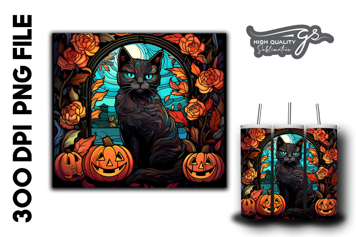 Halloween Black Cat Stained Glass 19 Graphic by Glamousita.Sublimation ...
