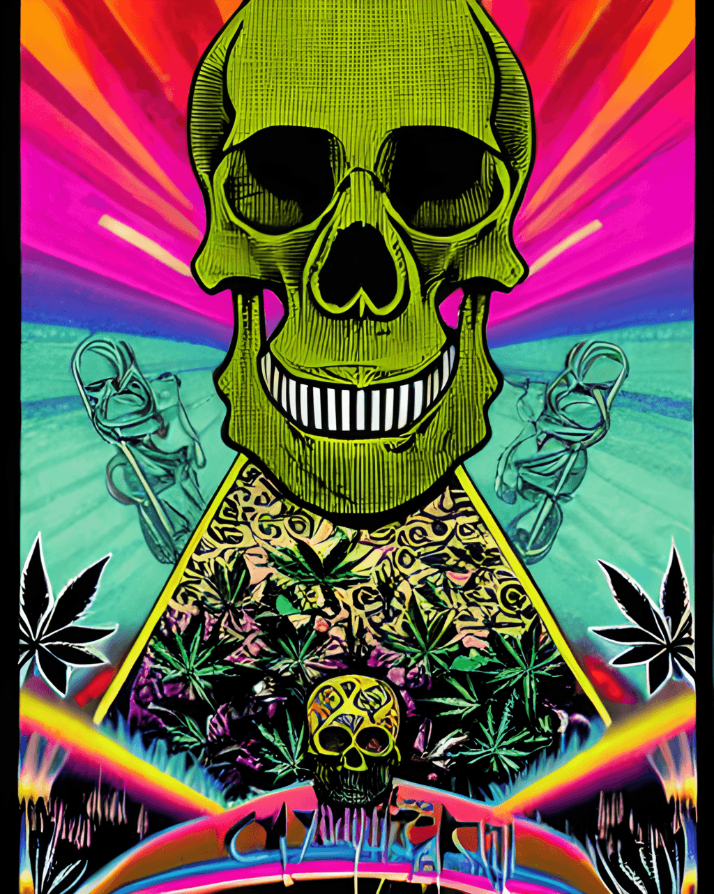 Marijuana Skull Concert Poster Psychedelic · Creative Fabrica