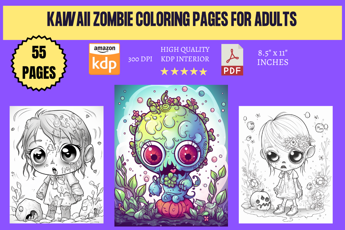 Kawaii Zombie Coloring Pages for Adults Graphic by KDP INTERIORS MARKET ...