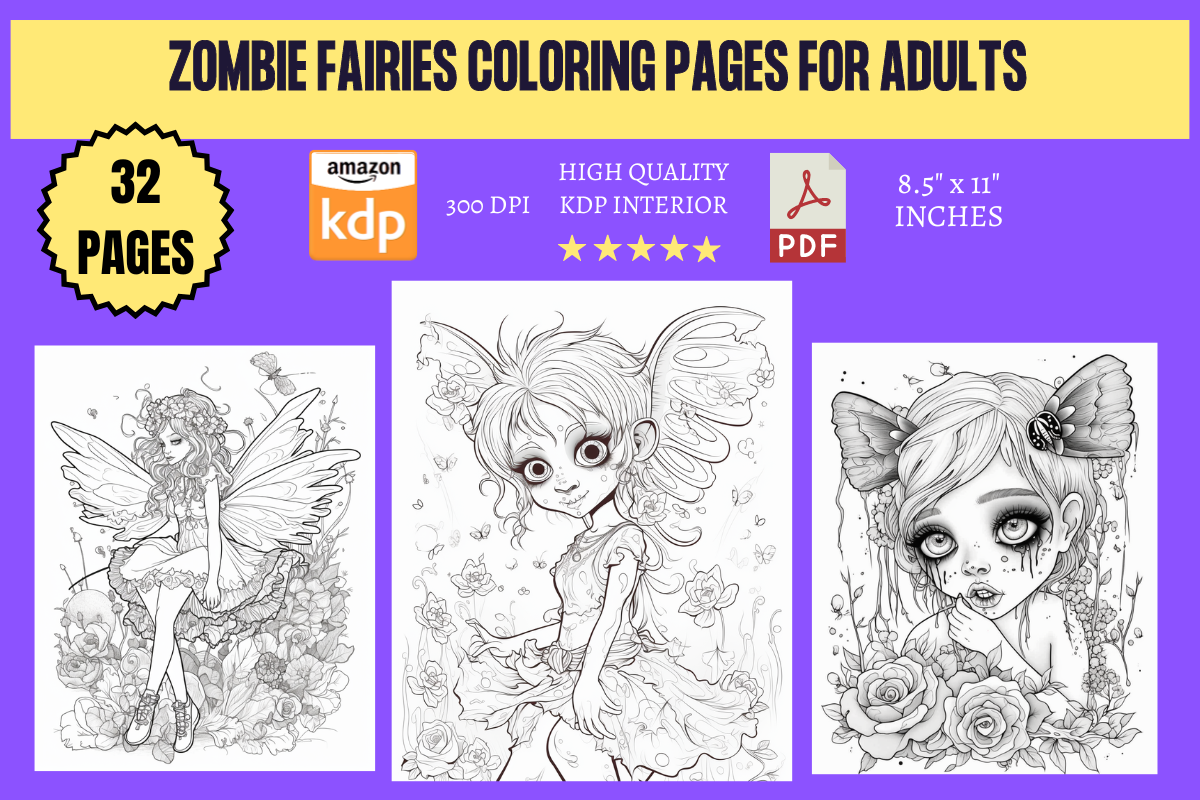 Zombie Fairies Coloring Pages for Adults Graphic by KDP INTERIORS ...