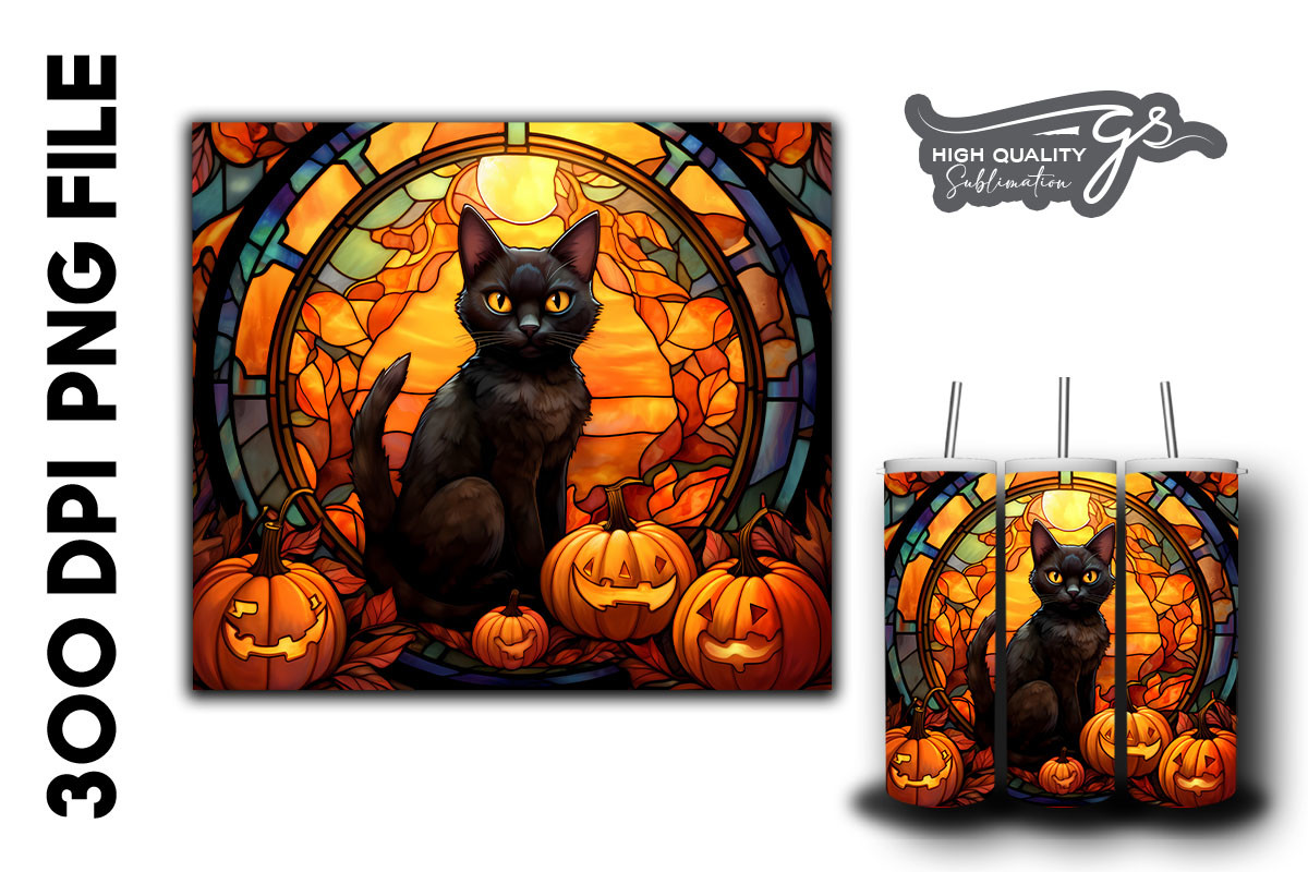 Cat Pumpkin Stained Glass Background 15 Graphic by Glamousita ...