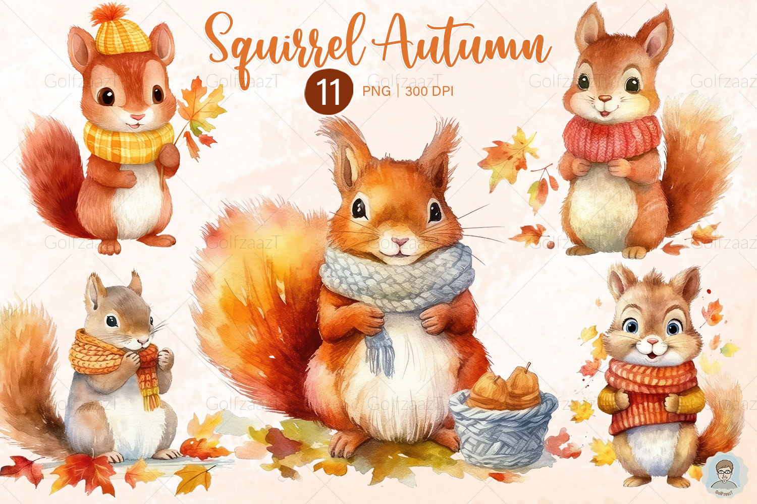 Watercolor Cute Autumn Squirrel Clipart Afbeelding door GolfzaazT ...